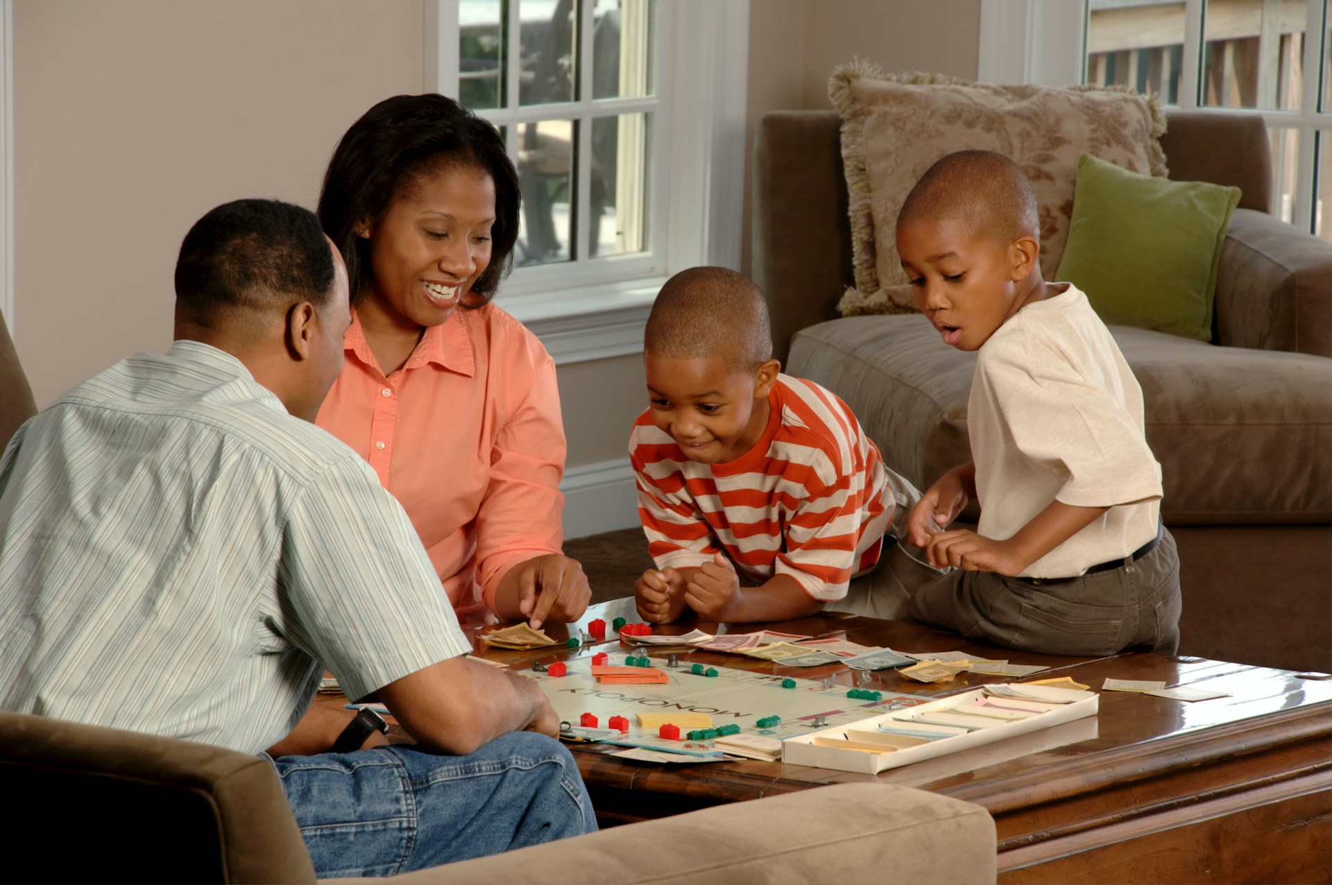A family plays a game together
