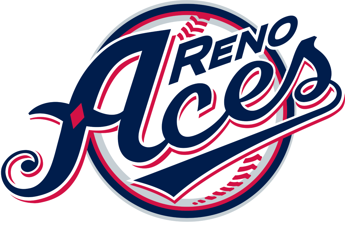 Primary logo for the Reno Aces baseball team. Featuring their name over a baseball.
