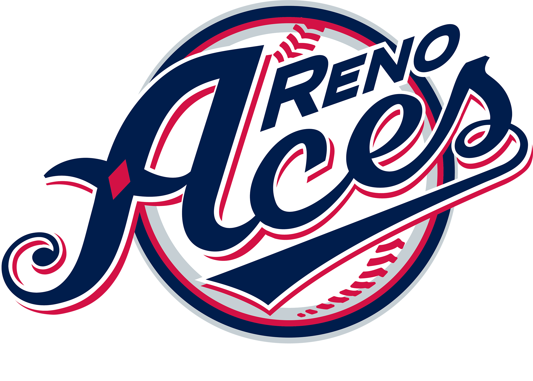 Primary logo for the Reno Aces baseball team. Featuring their name over a baseball.